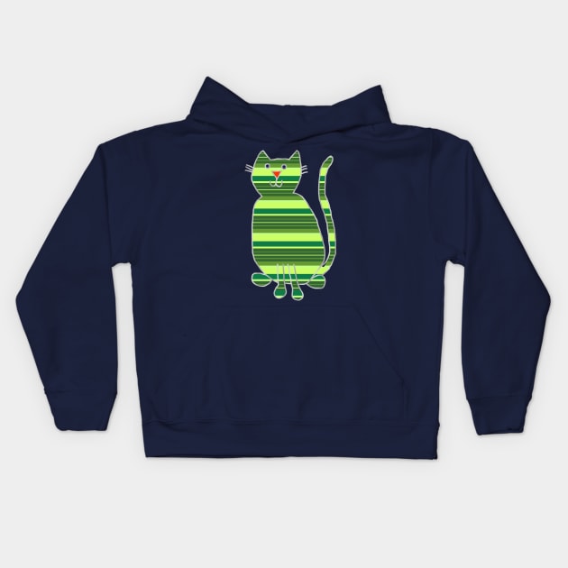 Cat Stripes Green Kids Hoodie by ellenhenryart